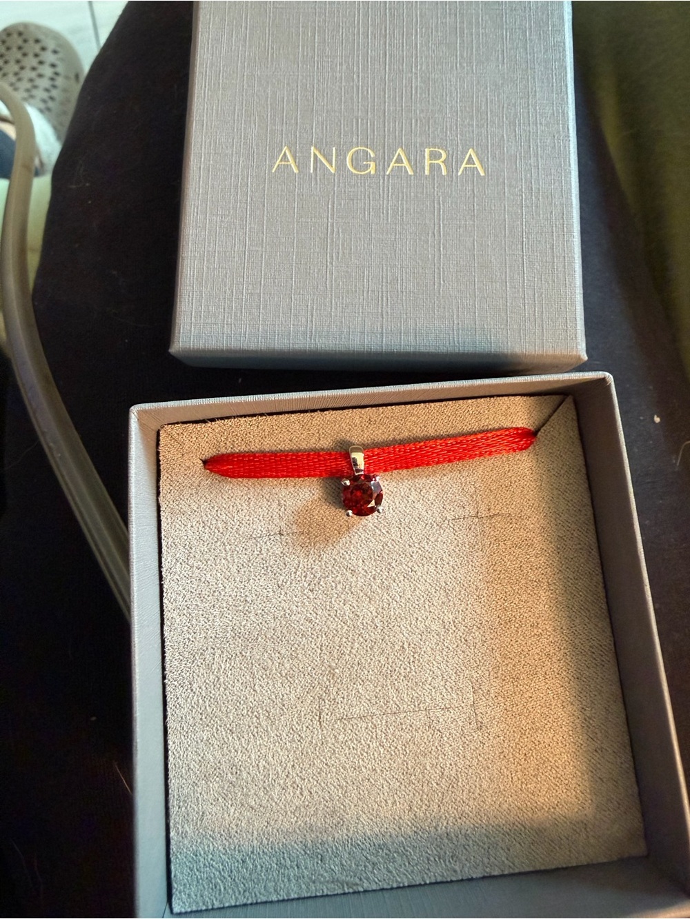 Angara Red Garnet Pendant Necklace on Red Cord